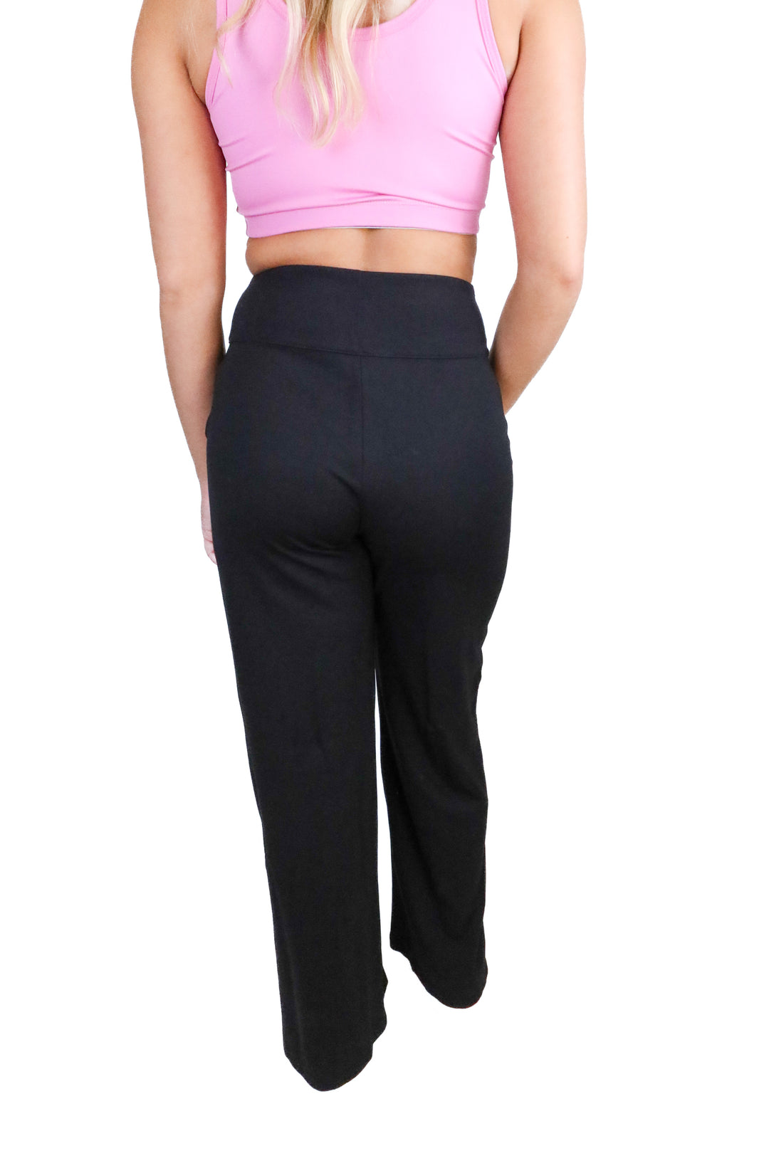Travis Mathew black flare yoga pants w/ slit NWT (XS; retail $129.95)