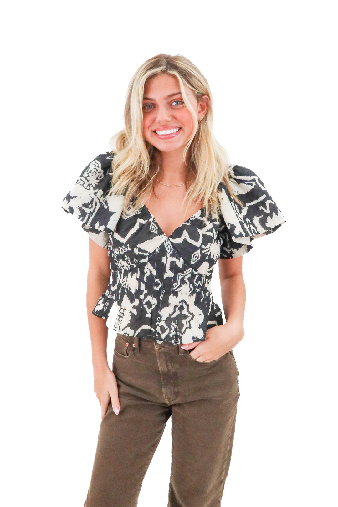 french connection black and white top (XS; retail $138)