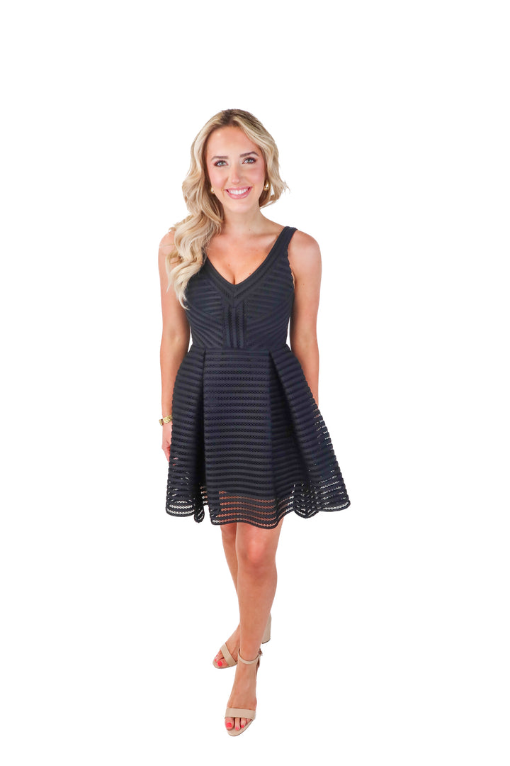 Maje black ribbed skater dress (1)
