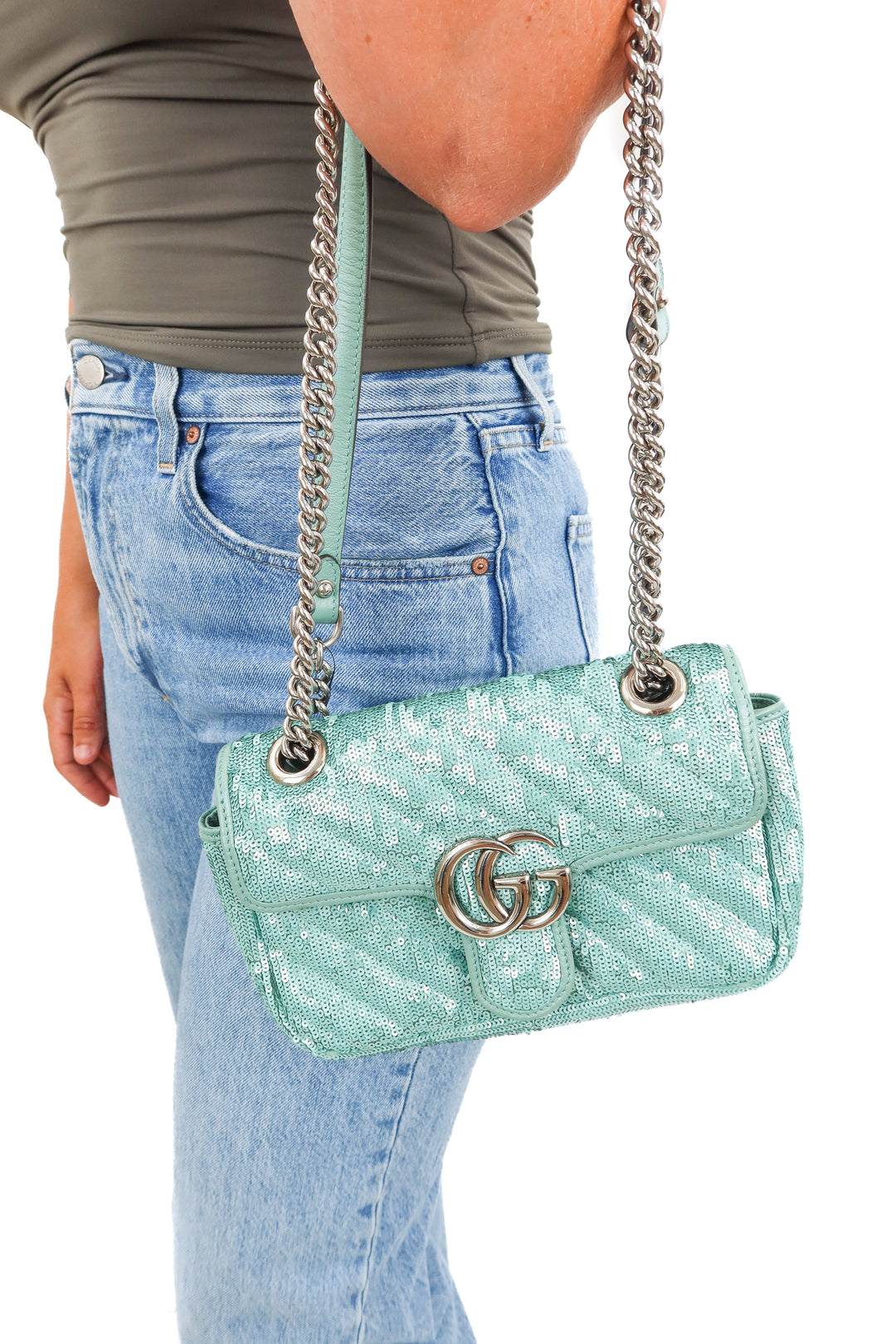 Gucci Matelasse GG Marmont Shoulder Bag in light Aqua NWOT(retail $2,850)