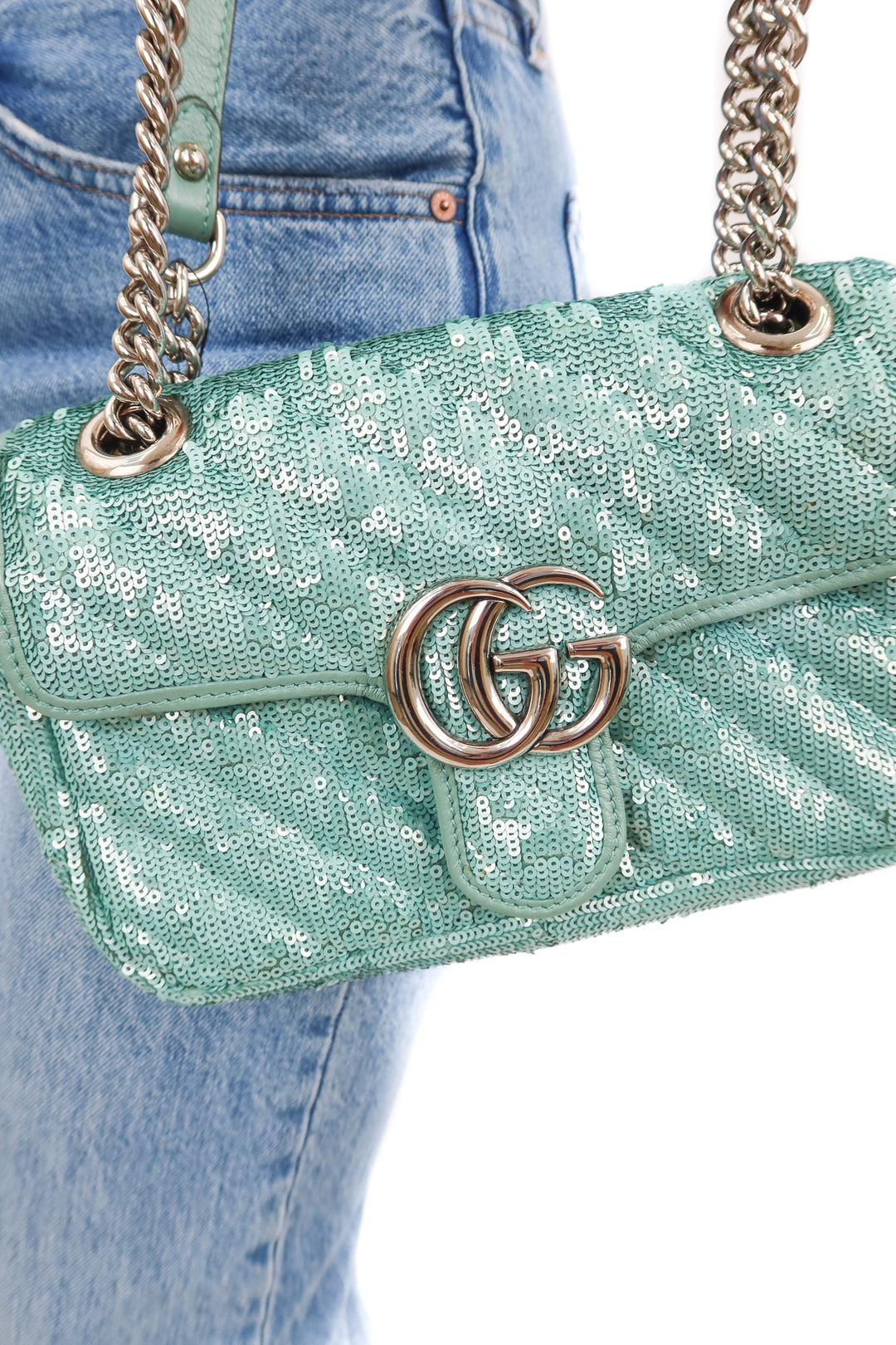Gucci Matelasse GG Marmont Shoulder Bag in light Aqua NWOT(retail $2,850)