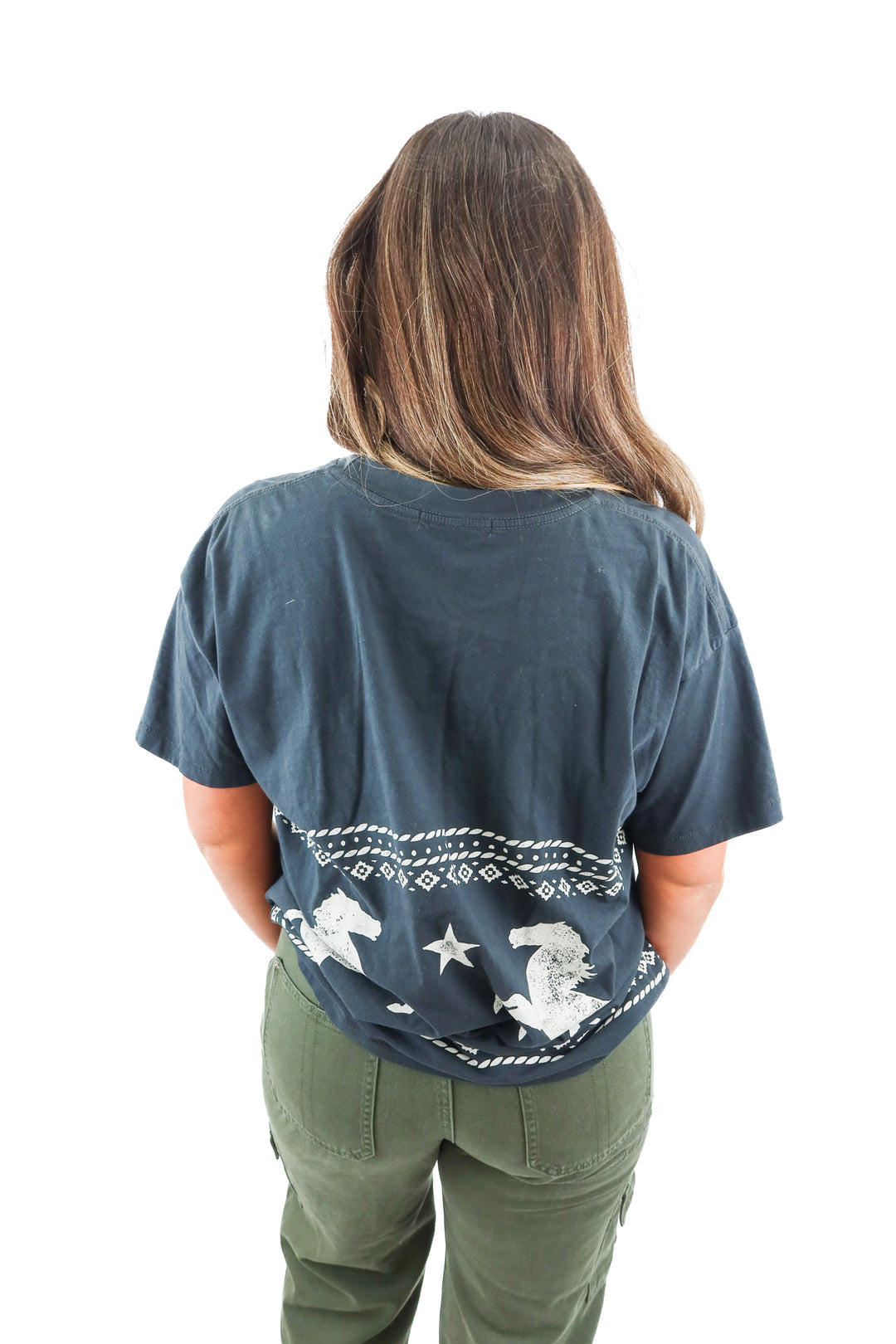 daydreamer navy blue horse/horseshow graphic tee (M; retail $88)