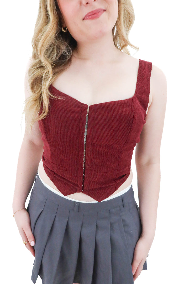 vici maroon corduroy vest (l; retail $54)