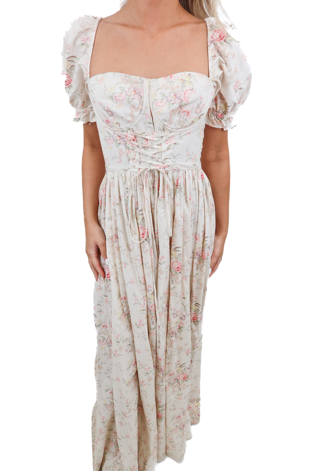 selkie pink floral corset gown (m*; retail $260)