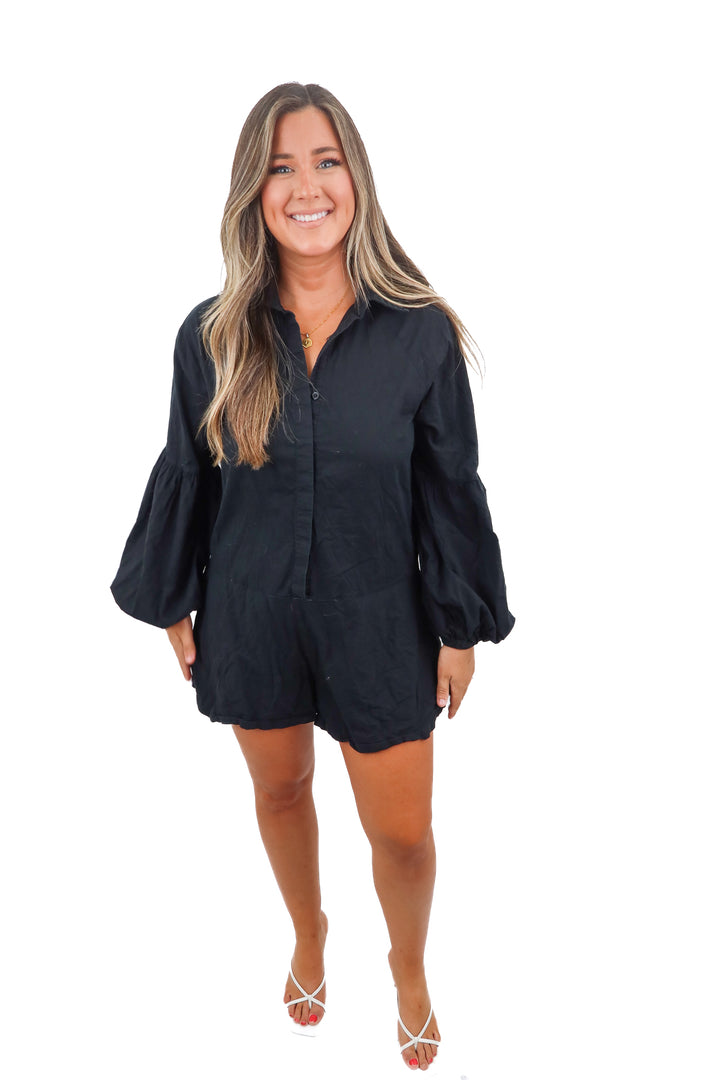 Petal + Pup black romper (M)