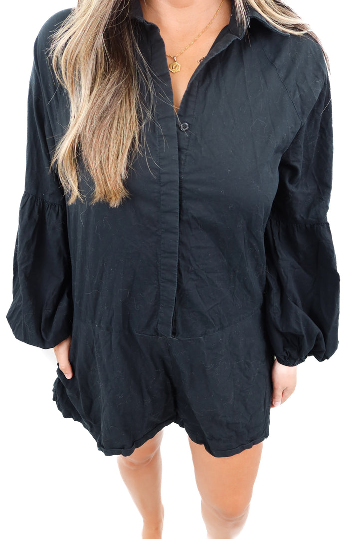 Petal + Pup black romper (M)