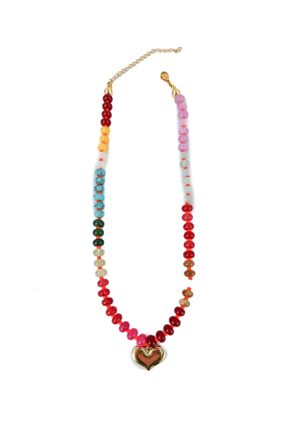 Multicolor beaded heart necklace