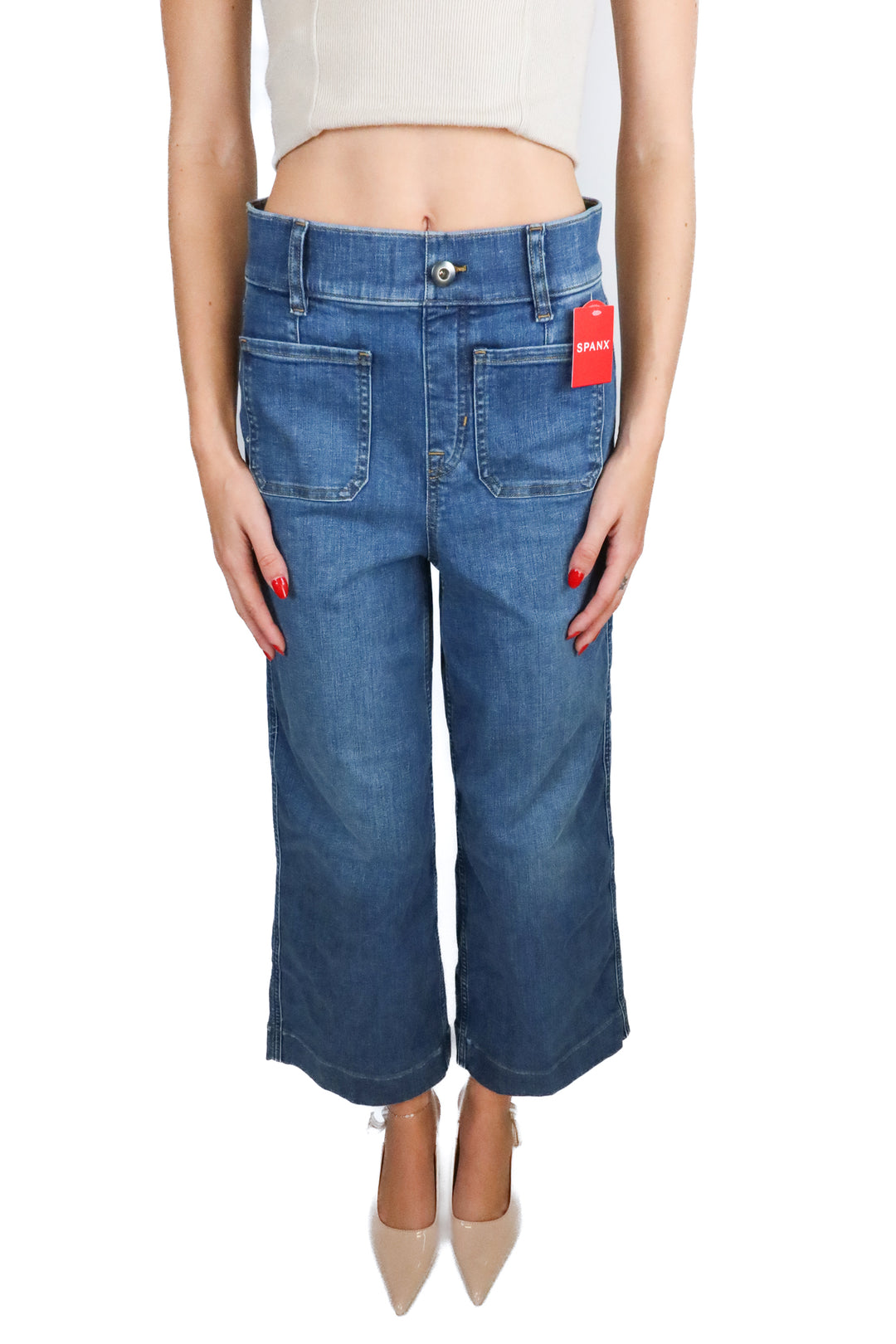 Spanx Med Wash Cropped Wide Leg Jeans NWT (XS; retail $148)