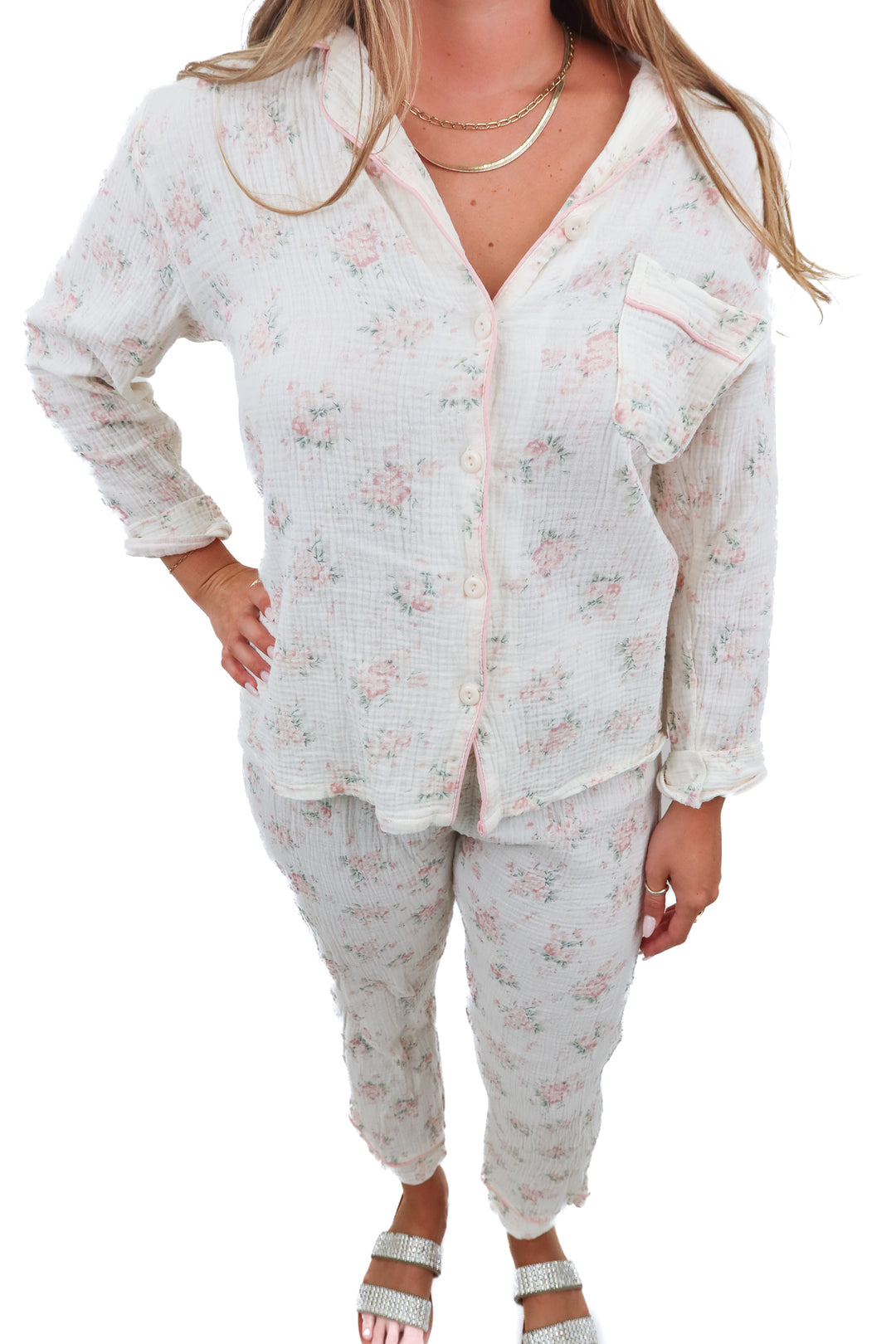 pink dainty floral pj set (xl)