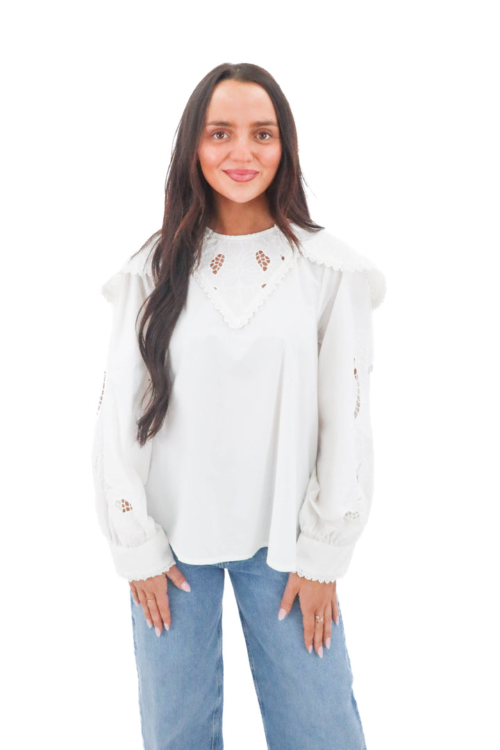 cleobella white collared top (m; retail $188)