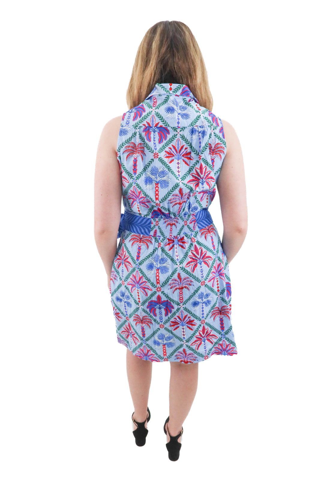 printfresh blue printed sleveless dress NWT (l; retail $245)