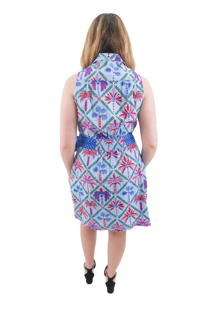 printfresh blue printed sleveless dress NWT (l; retail $245)
