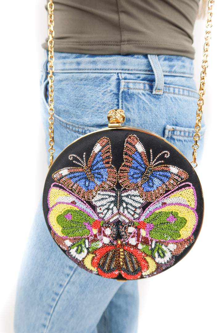 Alexander McQueen Skull Sequined Butterfly Circle Convertable Clutch (retail $3,708)