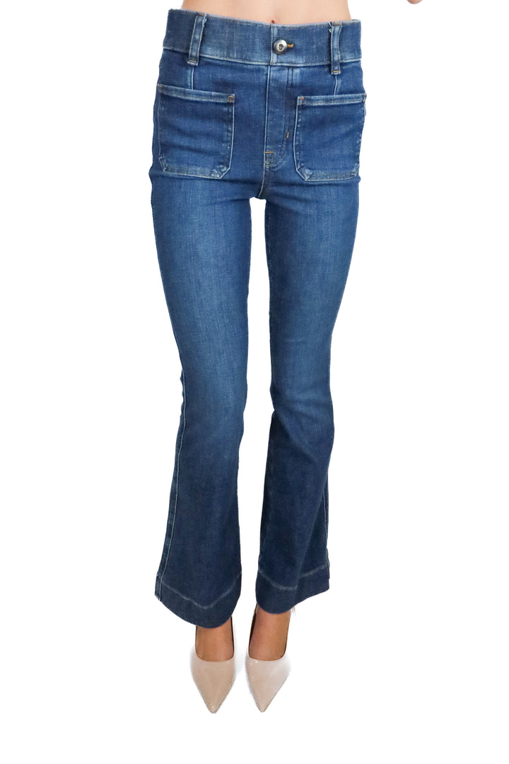 Spanx Medium Wash Flare Jeans (XS; retail $148)