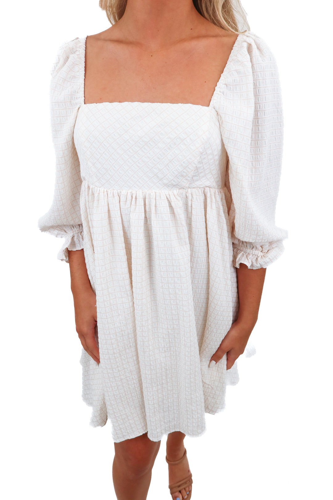 storia white/pink puff sleeve mini dress (s)