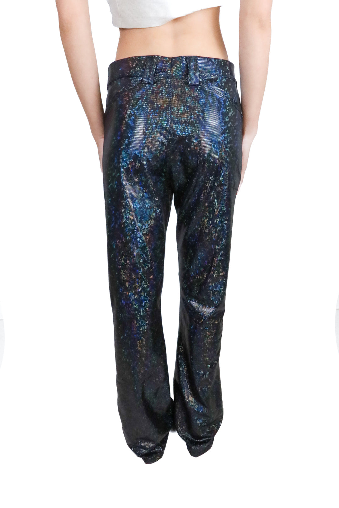 funstigators holographic wide leg pants (m; retail $111)*