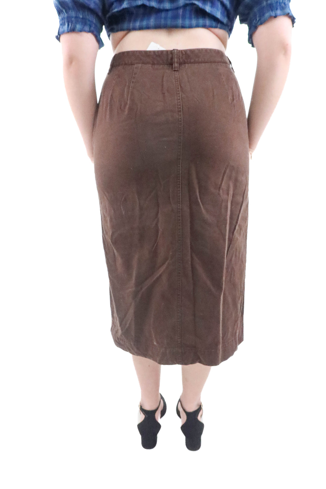 eddie bauer brown midi skirt (12; retail $65)