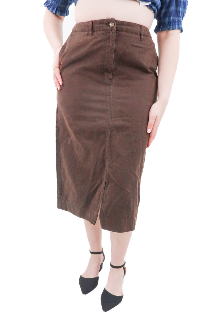 eddie bauer brown midi skirt (12; retail $65)