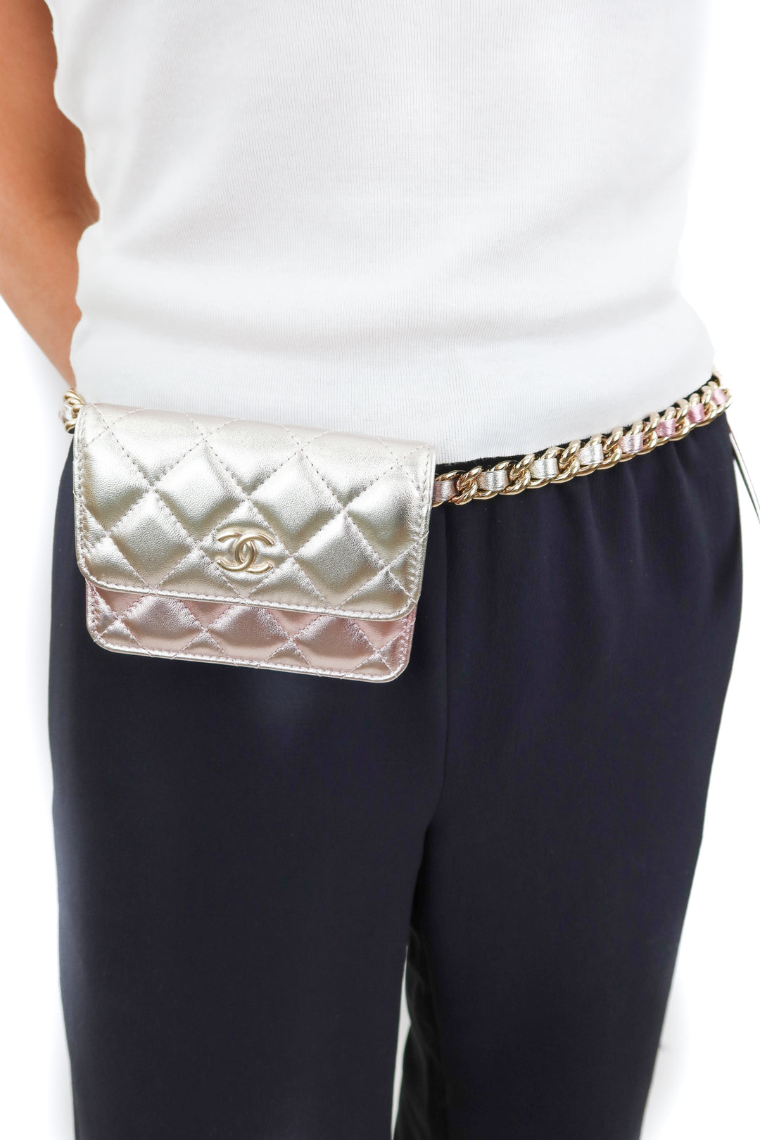 Chanel Ombre Metallic Lambskin Quilted Flap Chain Belt Bag NWOT