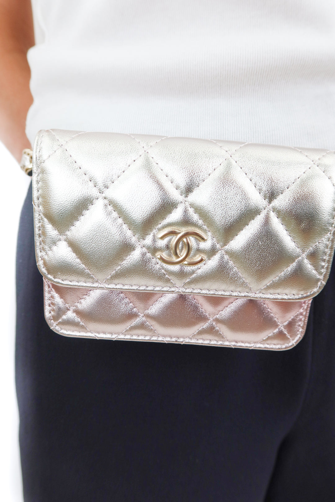 Chanel Ombre Metallic Lambskin Quilted Flap Chain Belt Bag NWOT