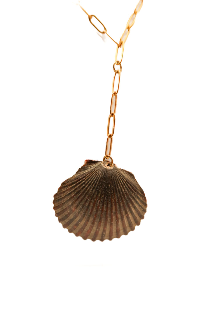 Gold chain dark seashell necklace