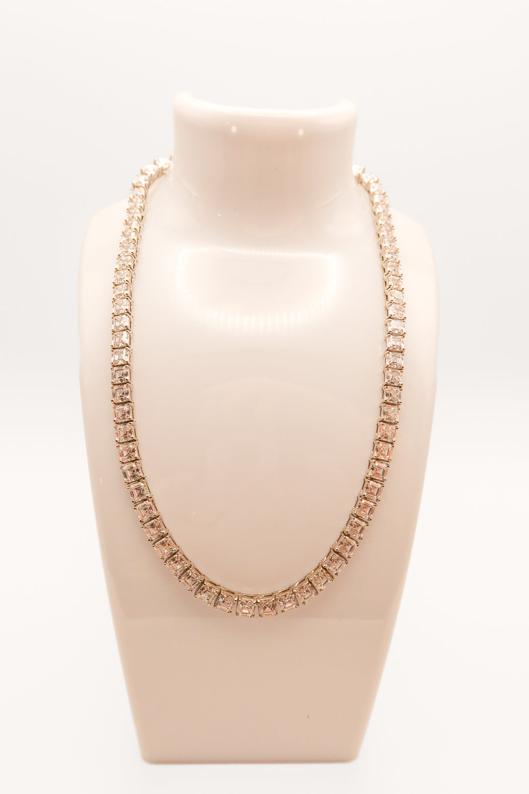 Silver and crystal princess-cut necklace