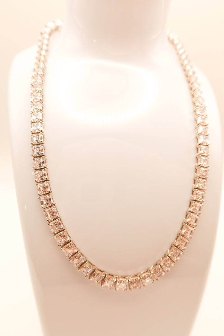Silver and crystal princess-cut necklace