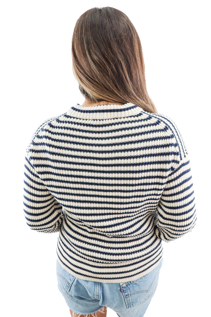 everlane navy/white striped sweater (s; retail $118)