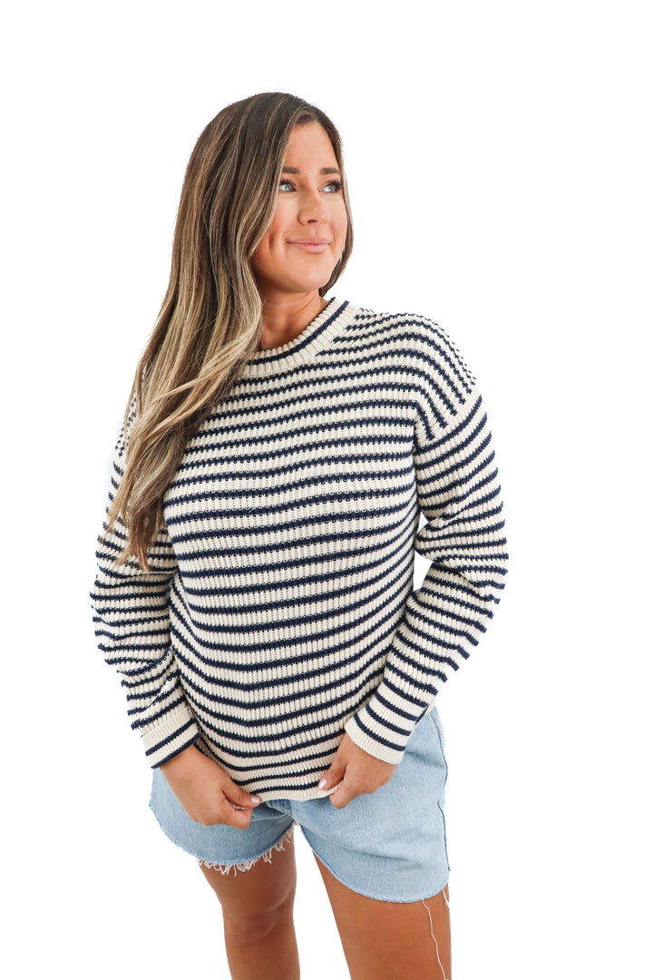 everlane navy/white striped sweater (s; retail $118)