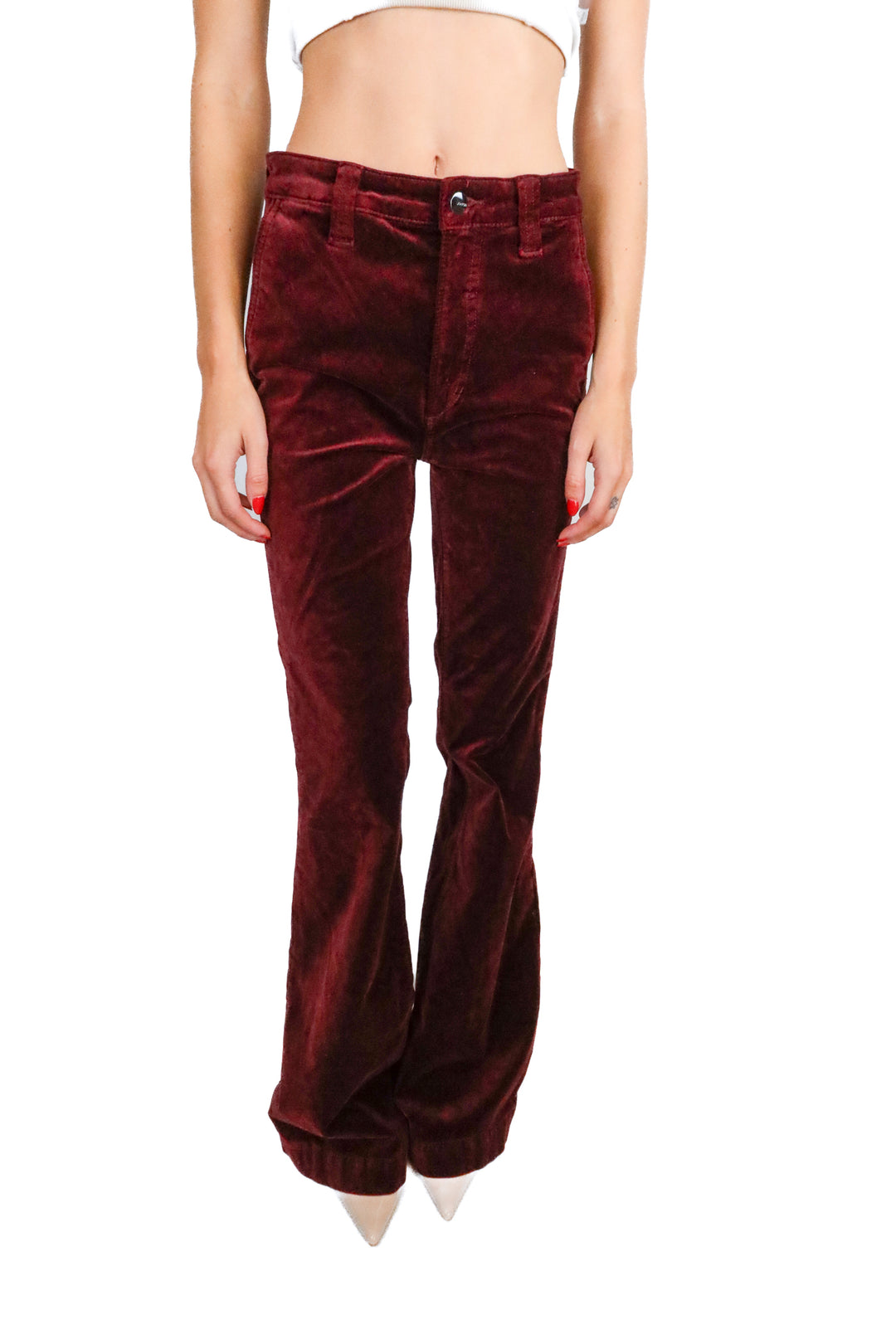 Joe's maroon velvet high rise flare pants NWT (26; retail $268)