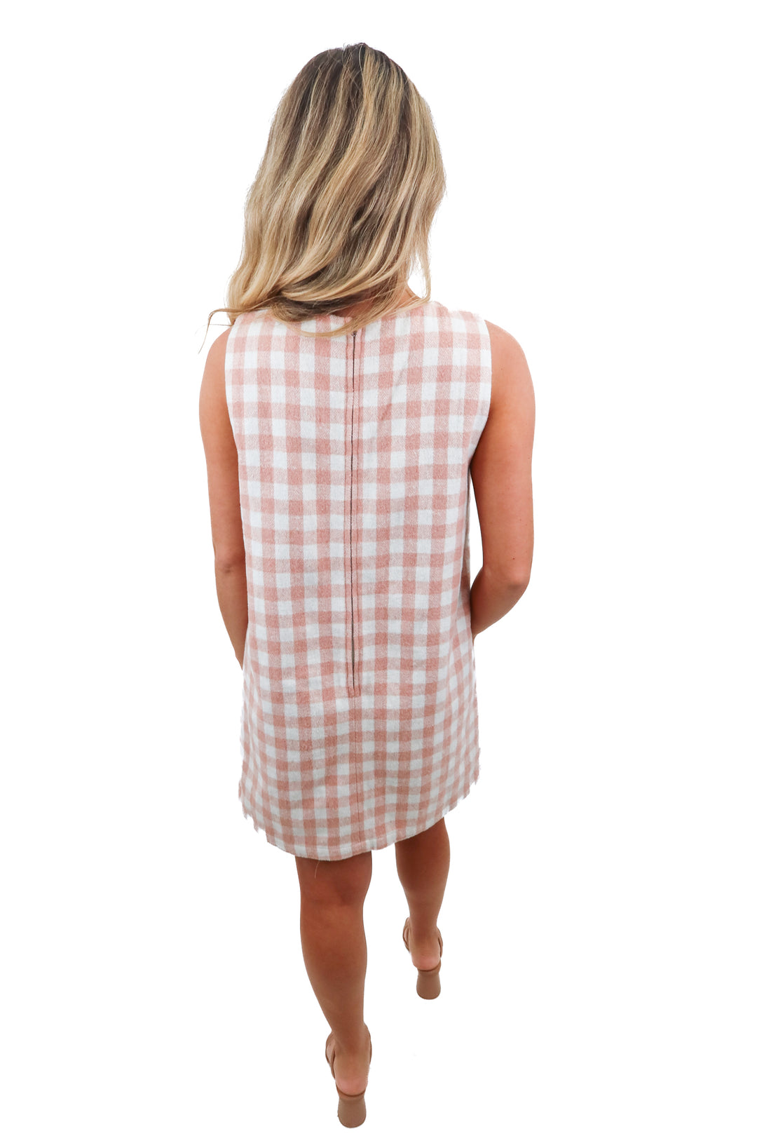 aura pink checkered wool mini dress (s)