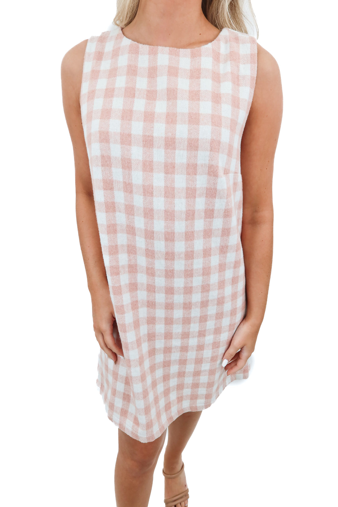 aura pink checkered wool mini dress (s)