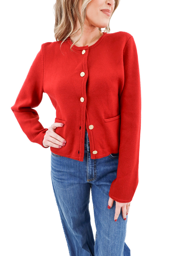 abercrombie & fitch red cardigan (m)