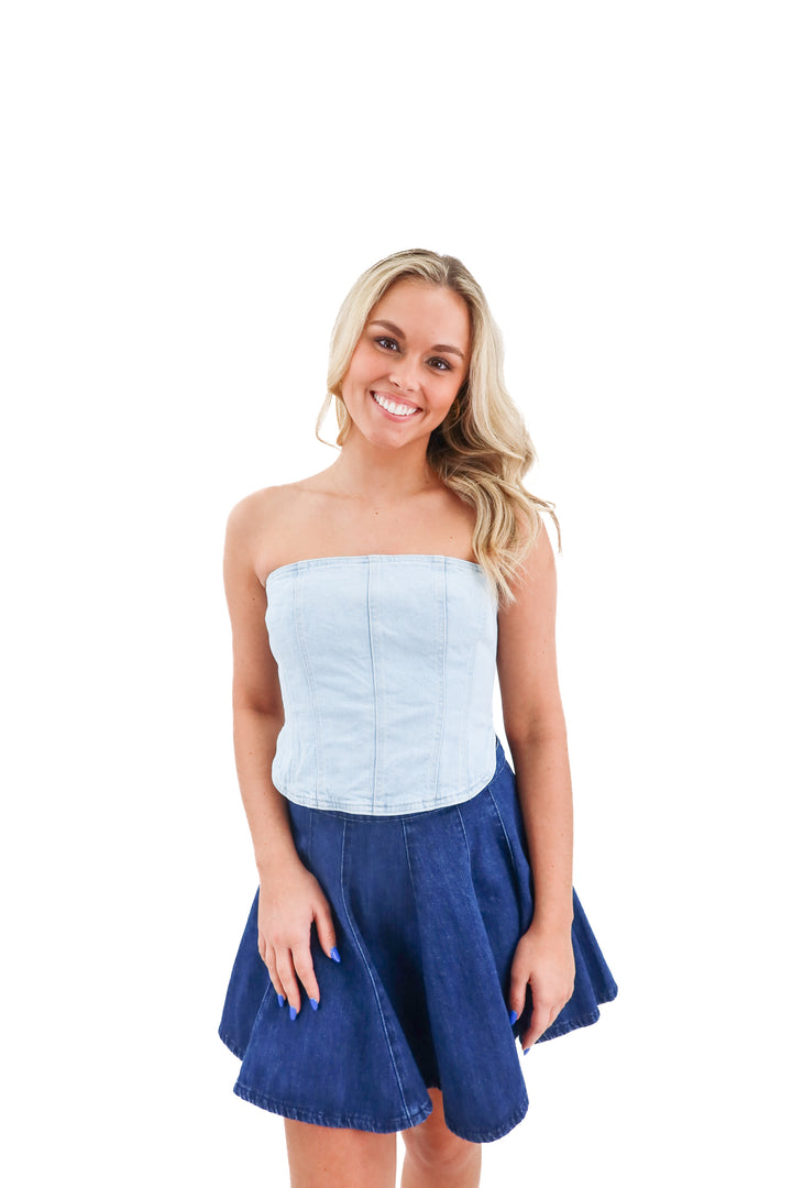 denim forum strapless top (s)