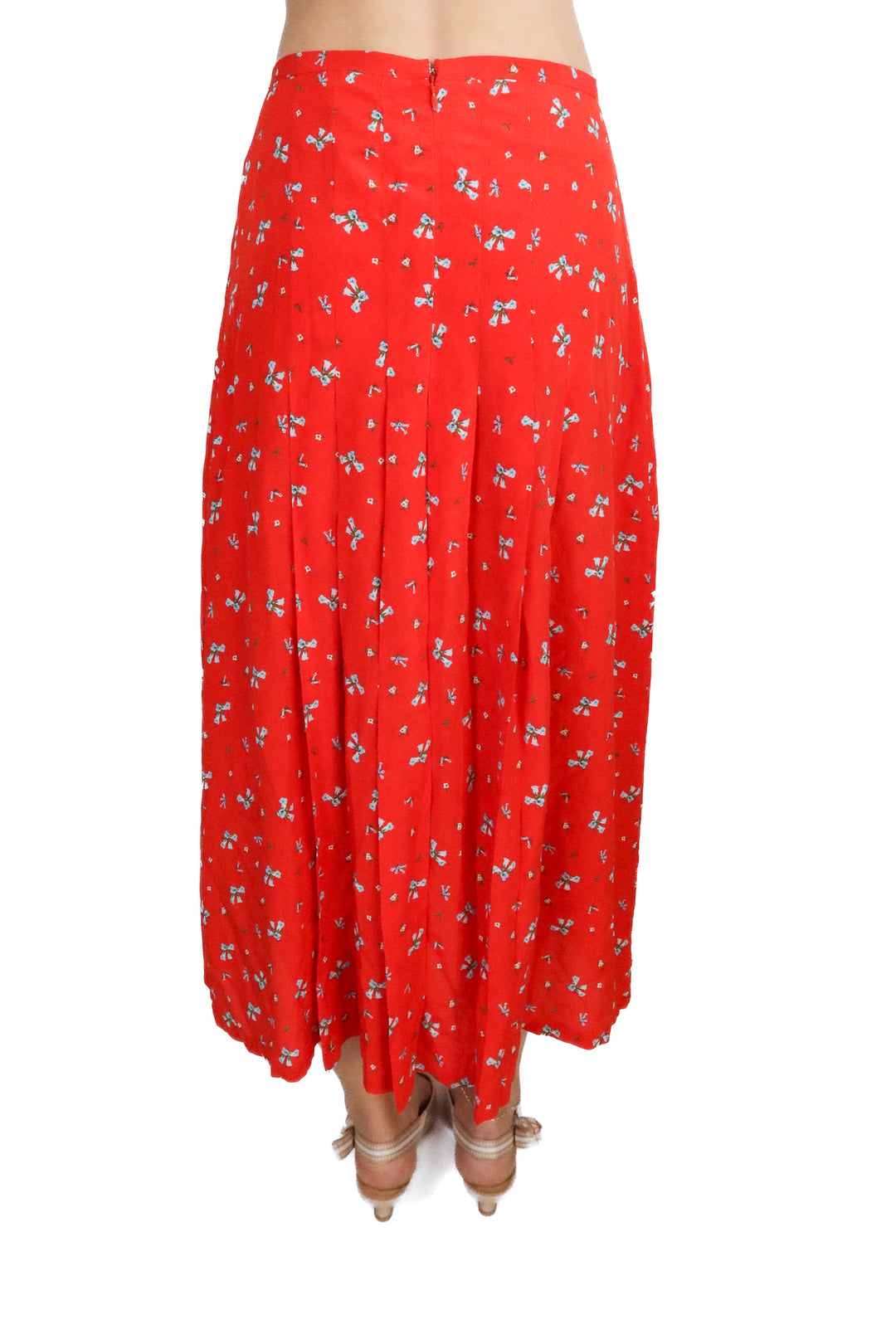 rixo red floral midi skirt with slit (s; retail $250)