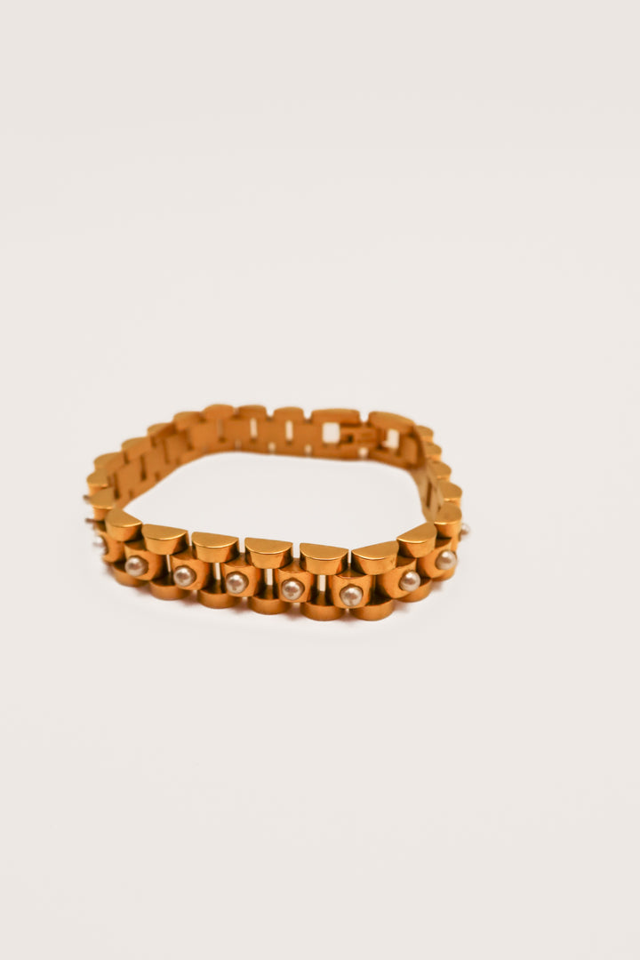 Gold/pearl watch chain link bracelet