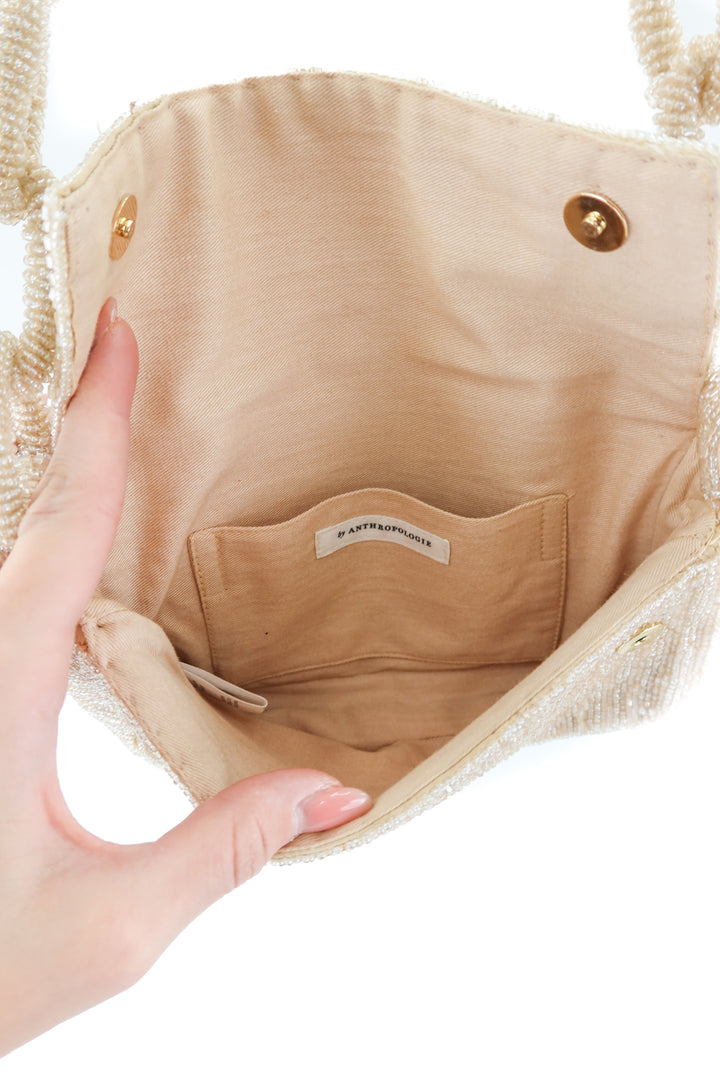 Anthropologie cream beaded bag