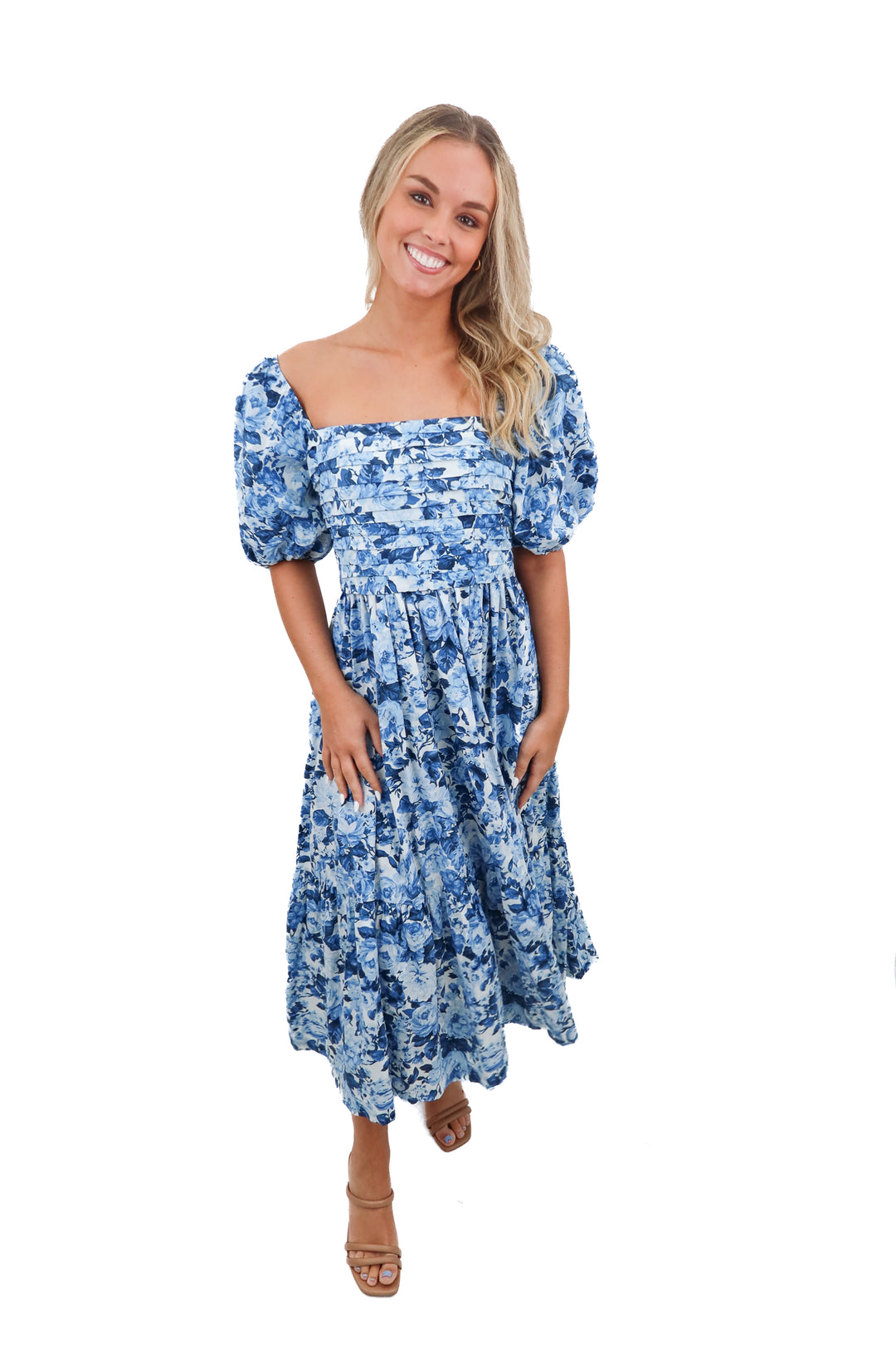 abercrombie & fitch blue floral maxi dress (s)