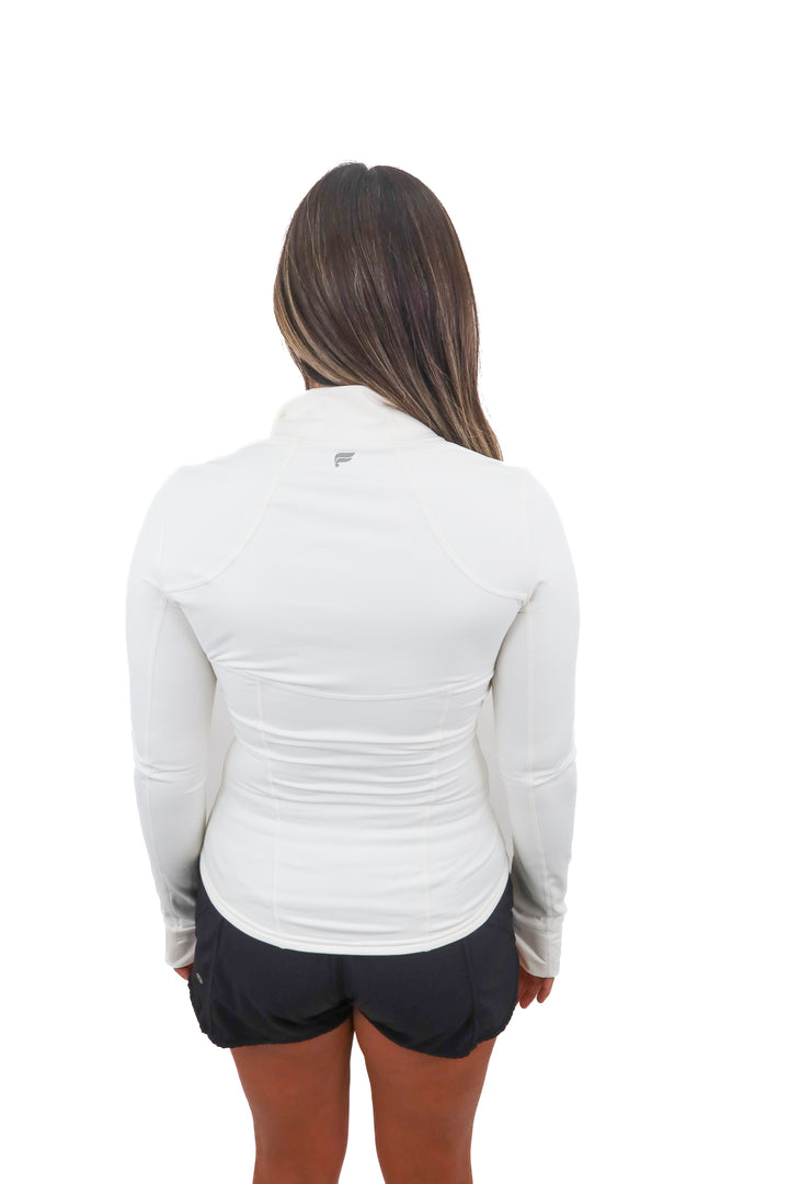 fabletics white zip up jacket (m)