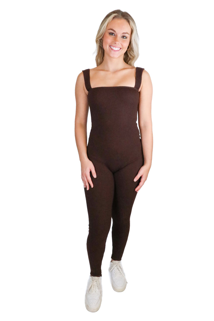 Sans Faff dark brown ribbed jumpsuit NWT (XS; retail $313)