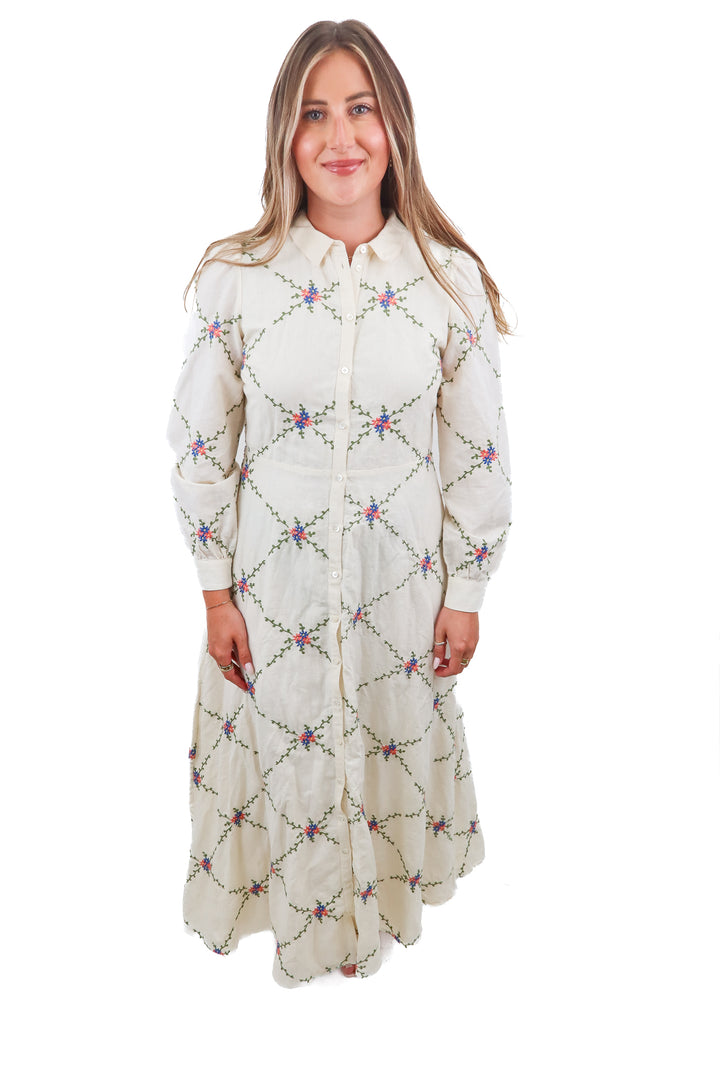 Sezane cream floral dress (38; retail $295)