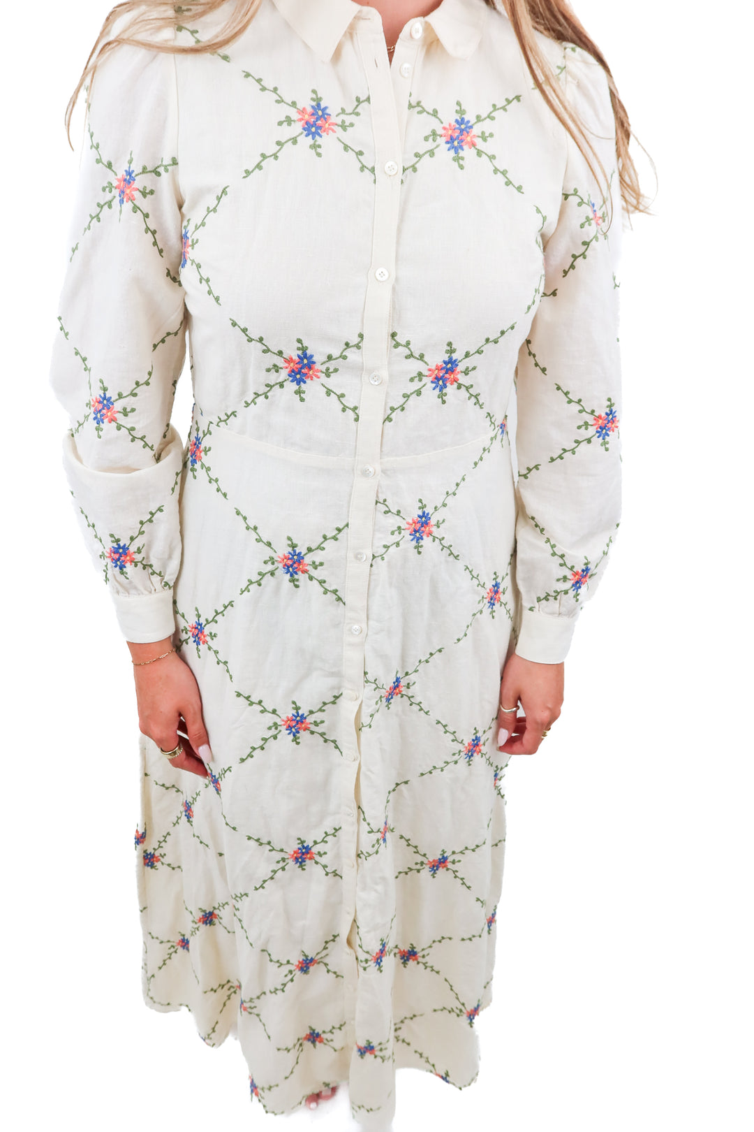 Sezane cream floral dress (38; retail $295)