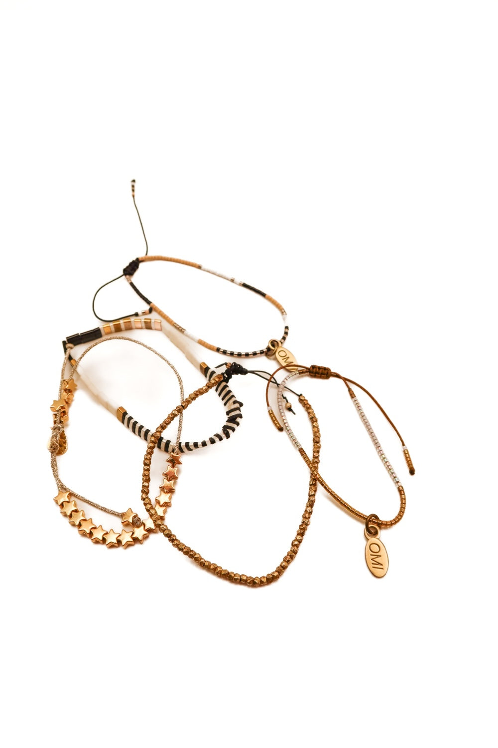 Gold/black/ silver beaded bracelet stack