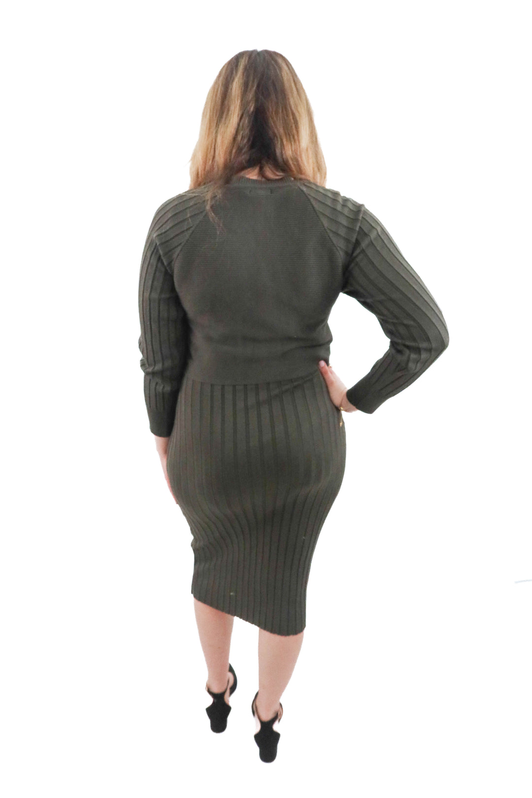 a. peach dark green ribbed dress (l; retail $75)