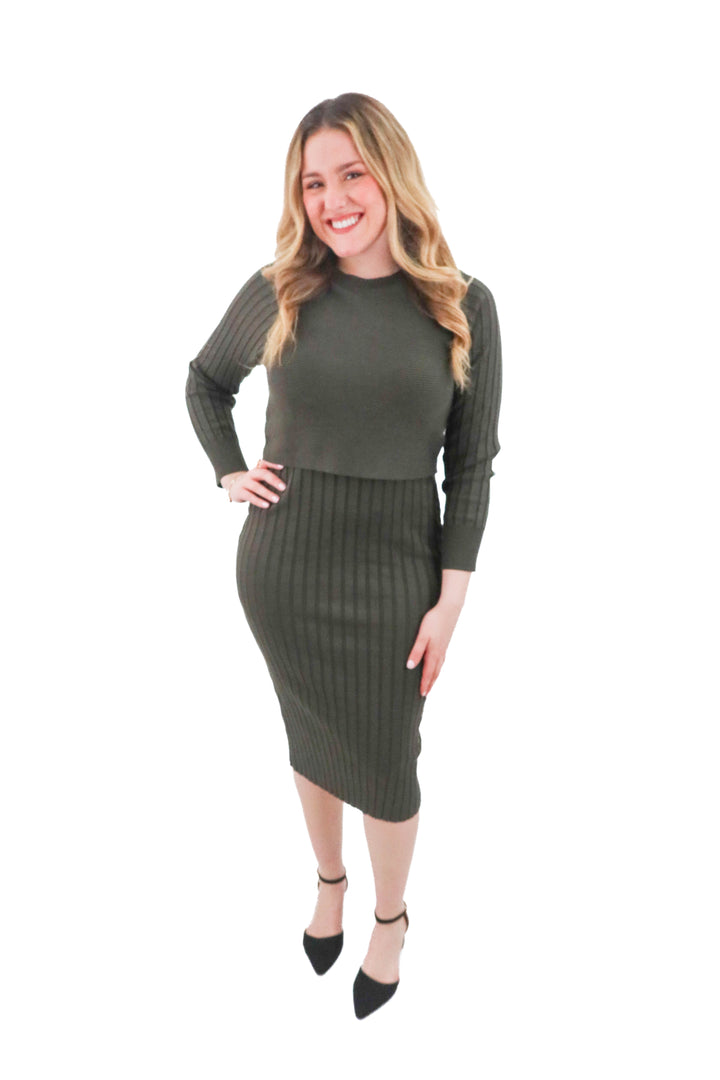 a. peach dark green ribbed dress (l; retail $75)