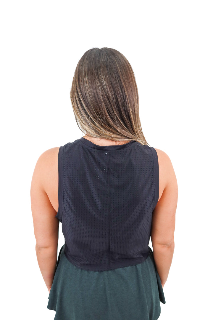 fabletics black netted tank (s)