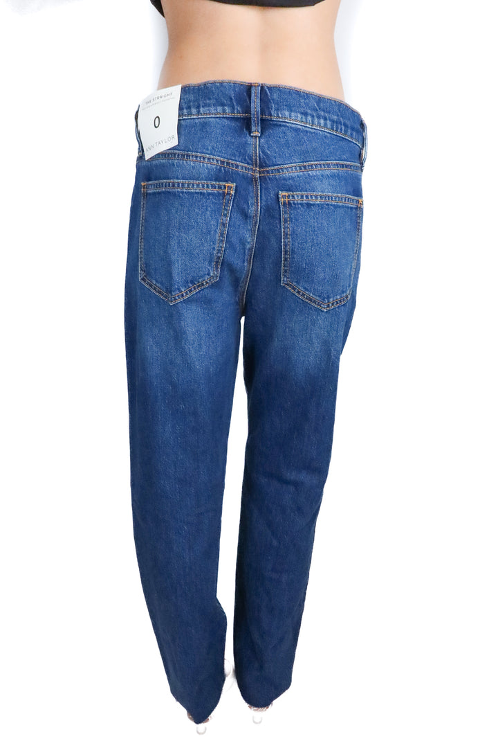 Ann Taylor Straight Mid-Rise Frayed Hem Jeans NWT (0; retail $119)