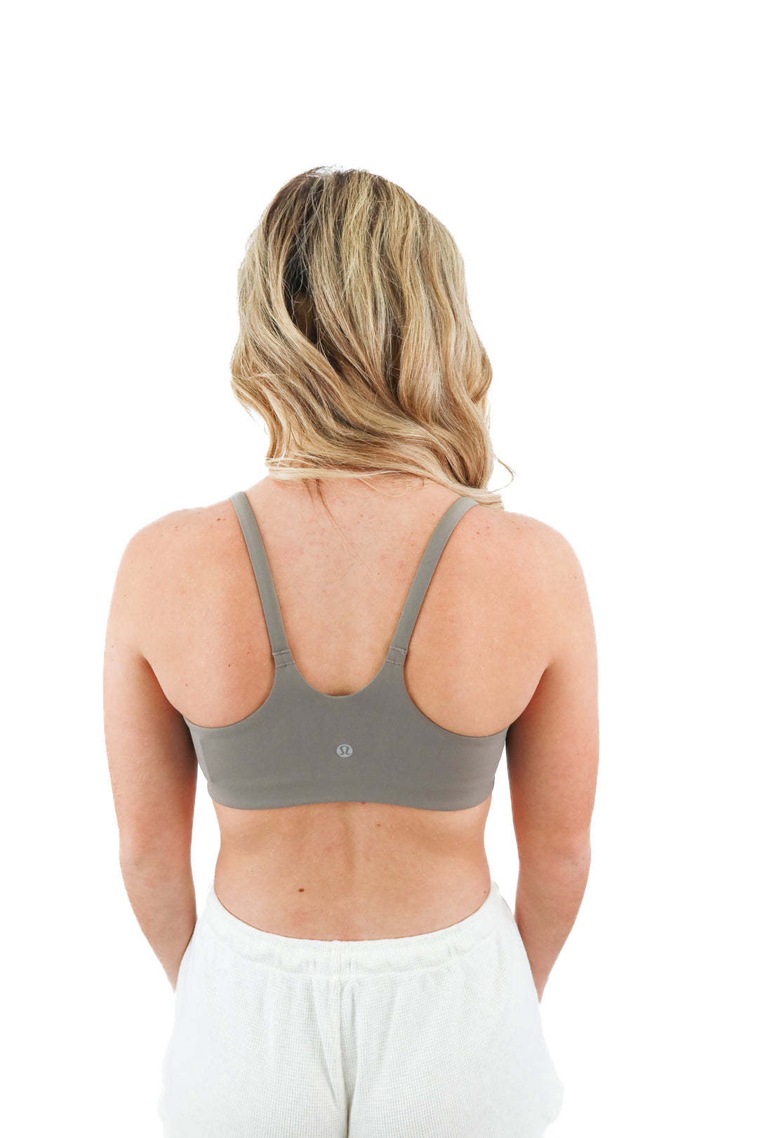 lululemon olive strappy sports bra (10; retail $58)