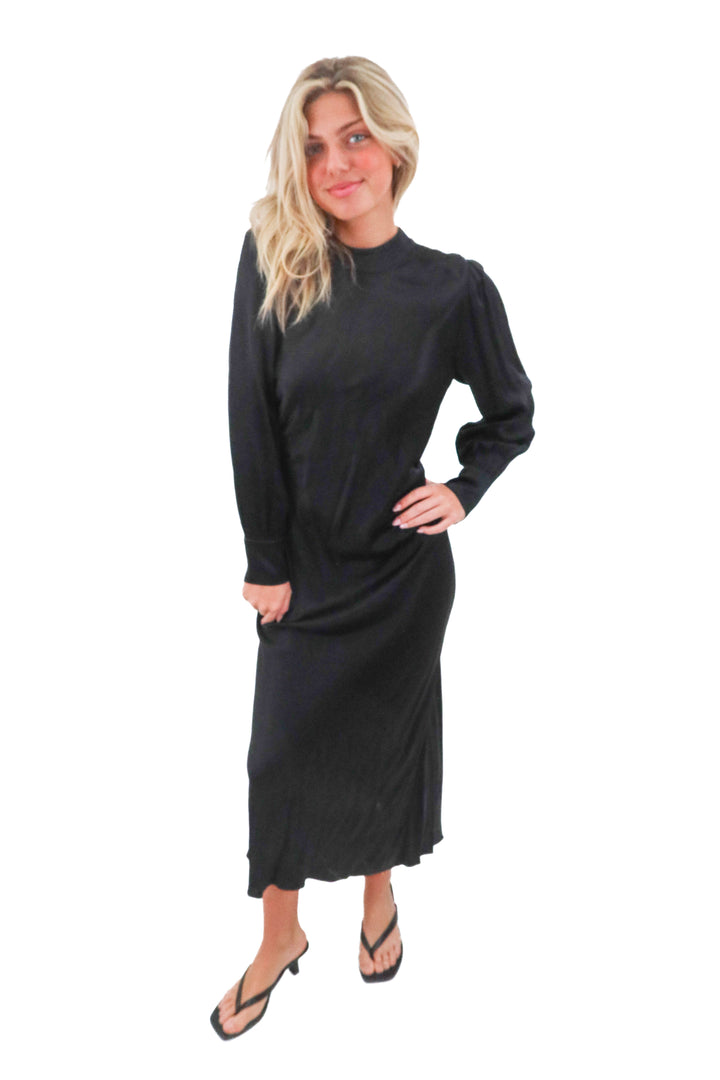 rails black satin long sleeve dress (m; retail $258)