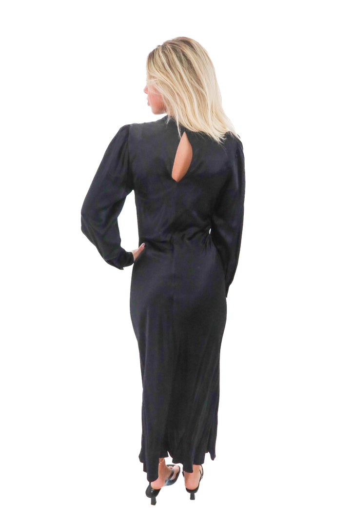 rails black satin long sleeve dress (m; retail $258)